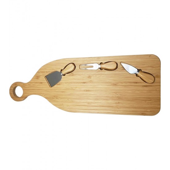 Jogo Para Queijo 56cm comprimento por 20cm Largura Com Tábua De Bambu E 3 Utensilios